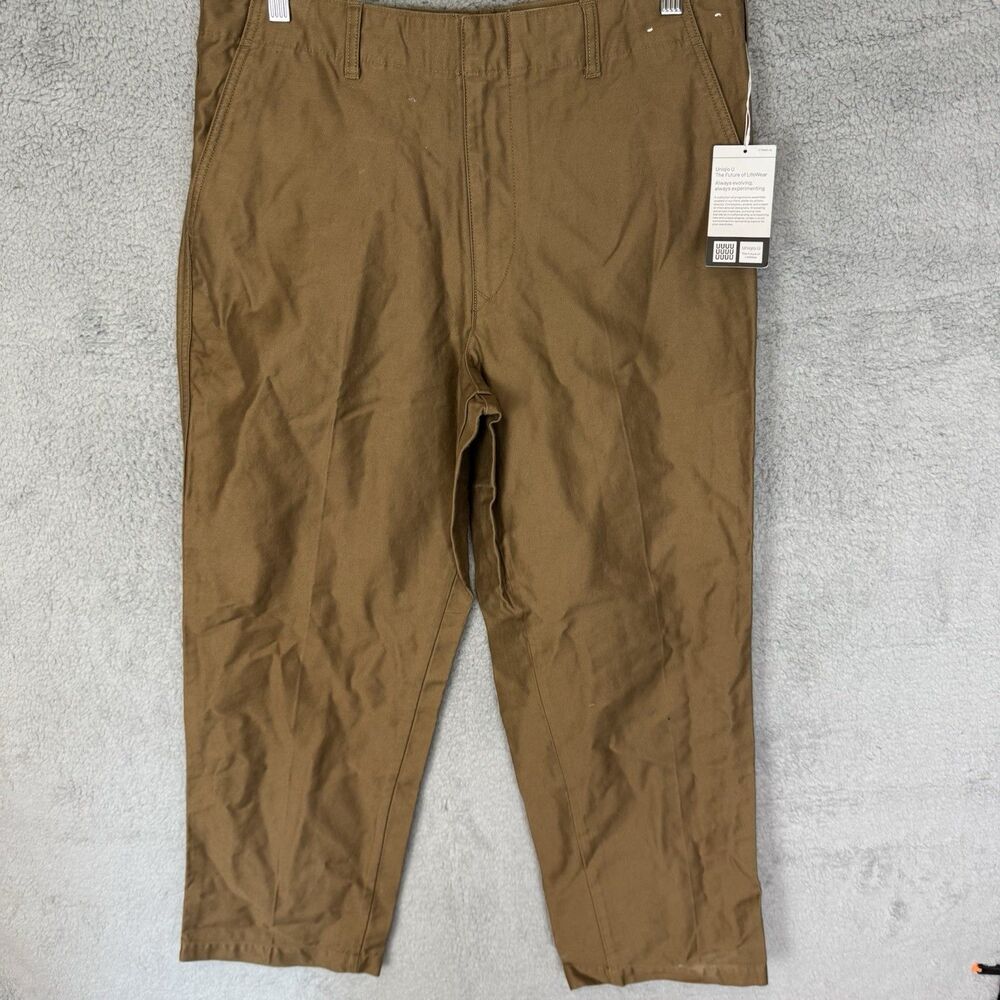 S Uniqlo U Pants Mens 35x29 Brown Khaki Straight Leg 100% Cotton NWT
